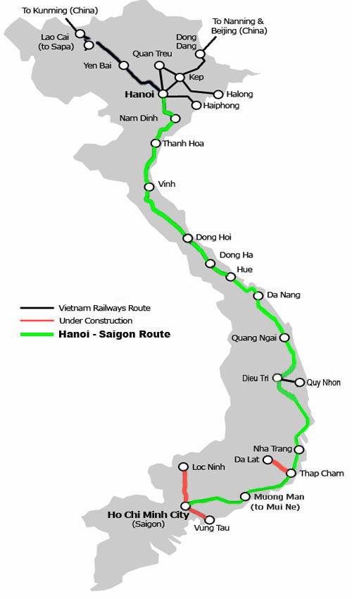 ho chi minh city Saigon hanoi rail map - How to Travel from Ho Chi Minh to Hanoi on the Reunification Express